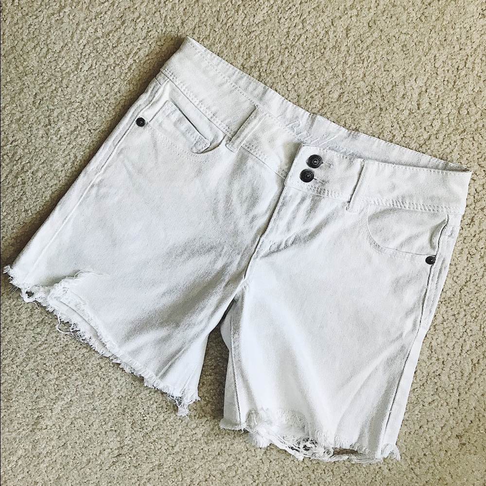 White Distressed Denim Shorts